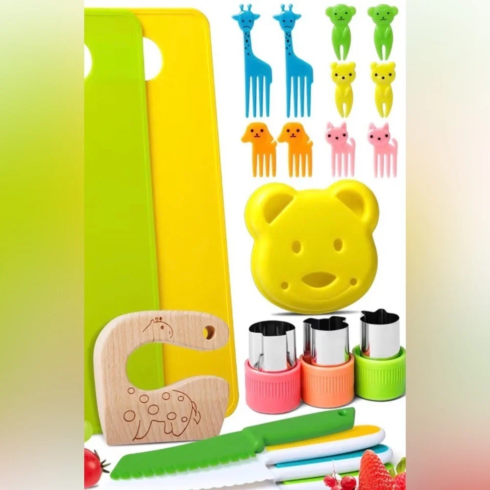New Kids Safe Kitchen Tool Set Wooden Knife & Accessories | Montessori Cooking